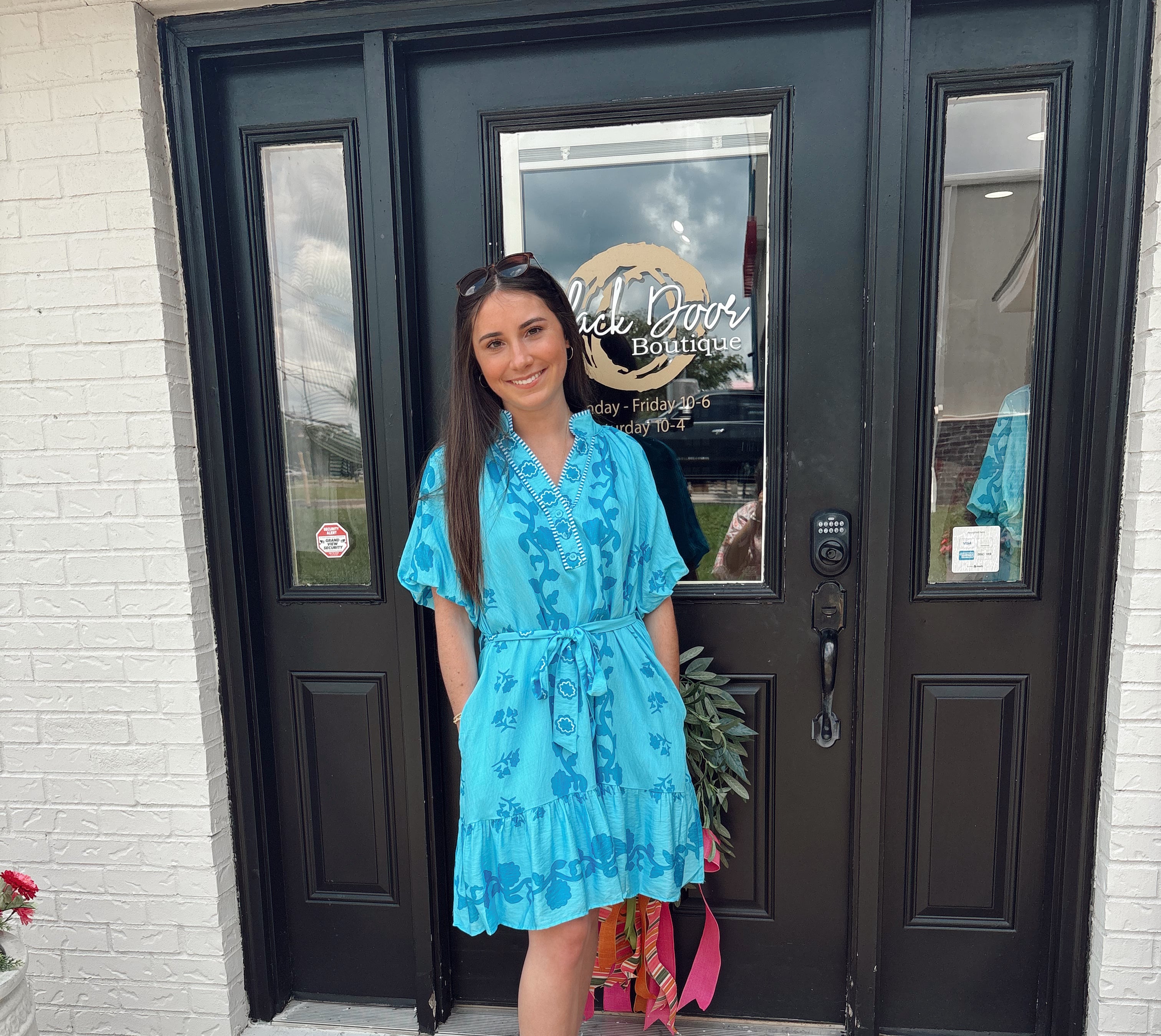blue door boutique dresses Ophelia Floral Dress, Brown Blue