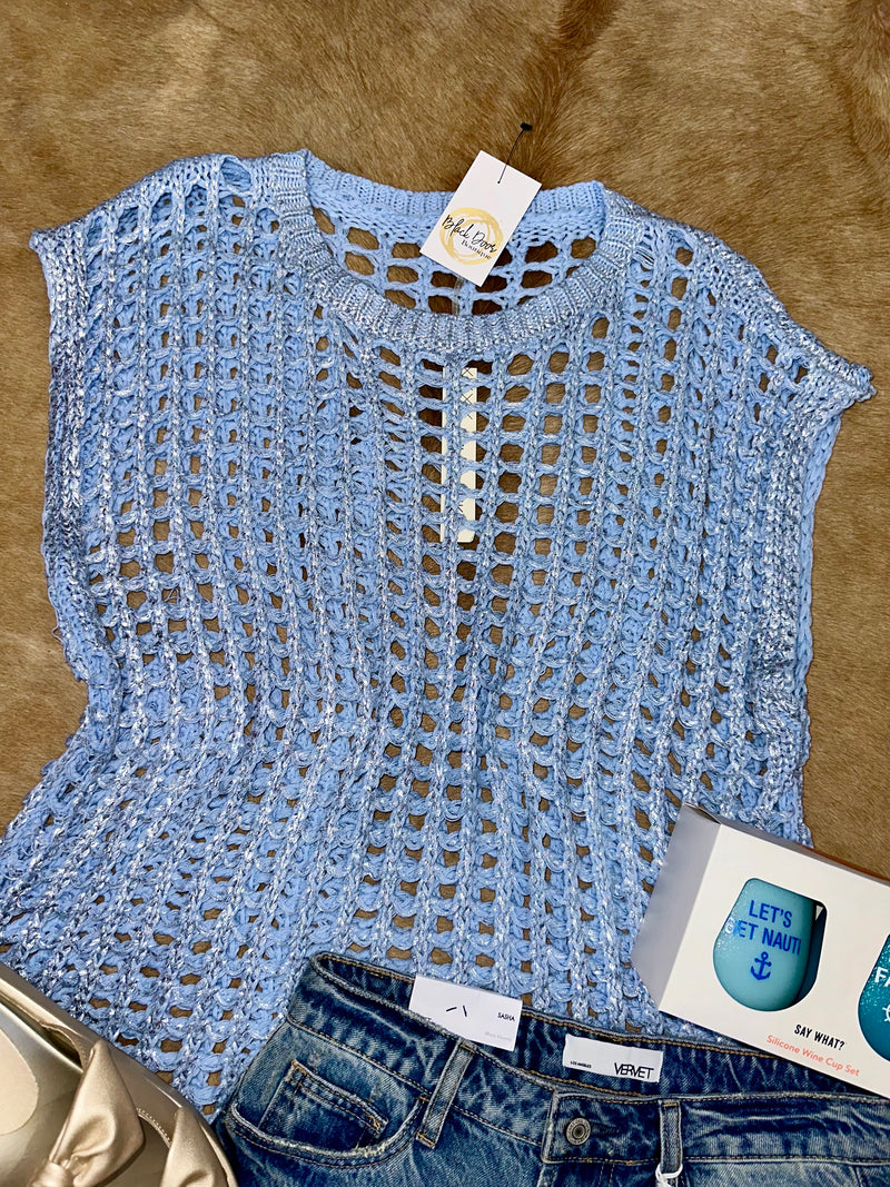 Blue Kiss Fishnet Sweater Top