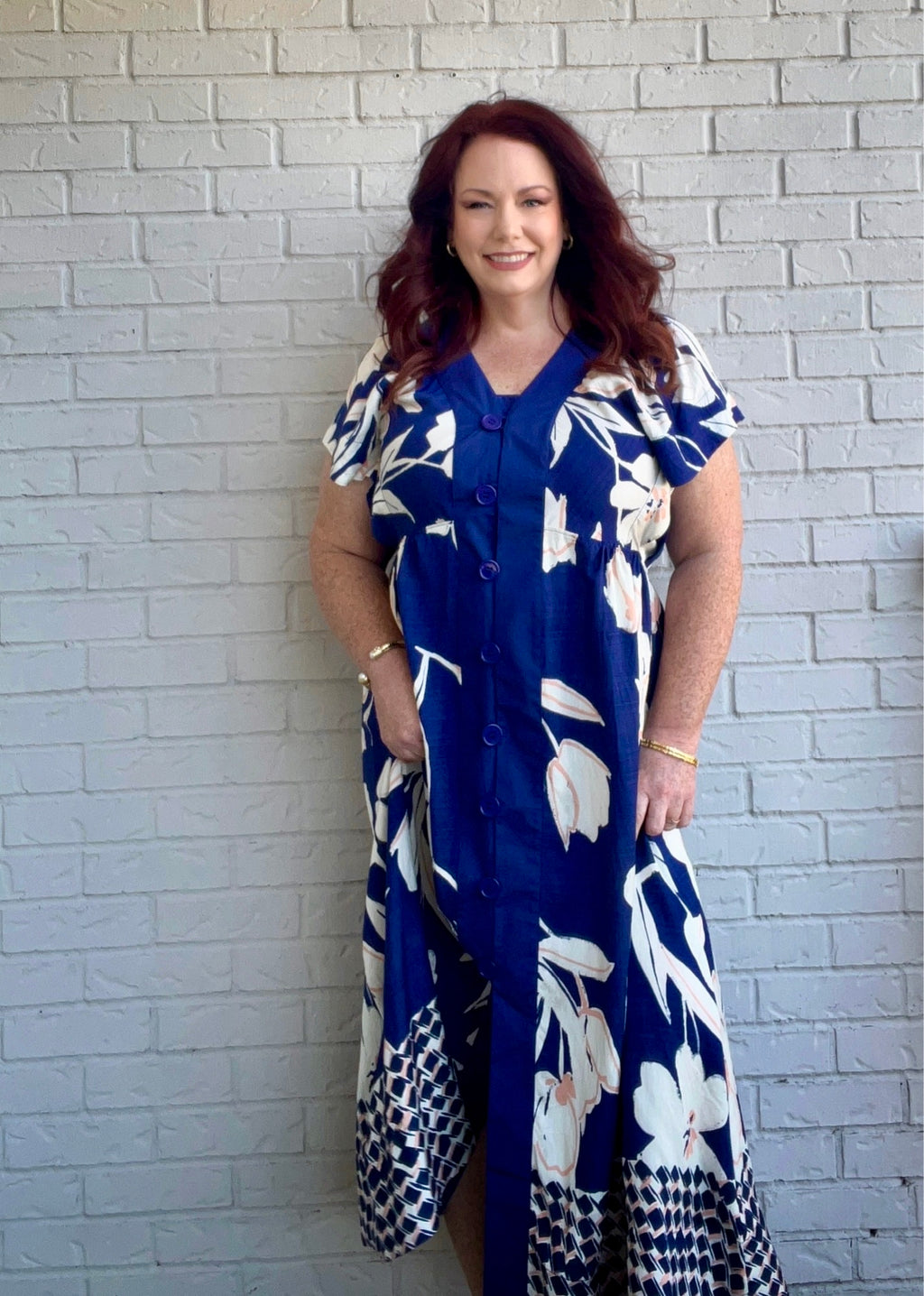 Blue Blossom Button Down Plus Sized Dress