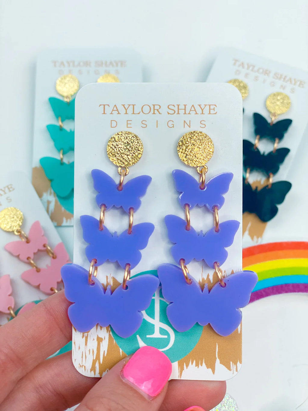 Taylor Shaye Pastel Triple Butterfly Earrings